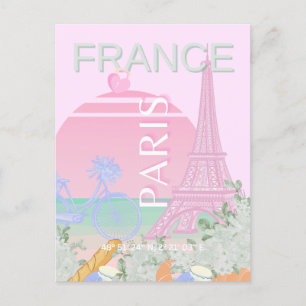 Postal Festiva París, Francia, Viajes, Preppy, Pastel, Rosa