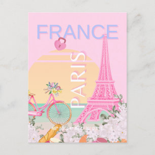 Postal Festiva París, Francia, Viajes, Preppy, Pastel, Rosa