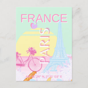 Postal Festiva París, Francia, Viajes, Preppy, Pastel, Verde