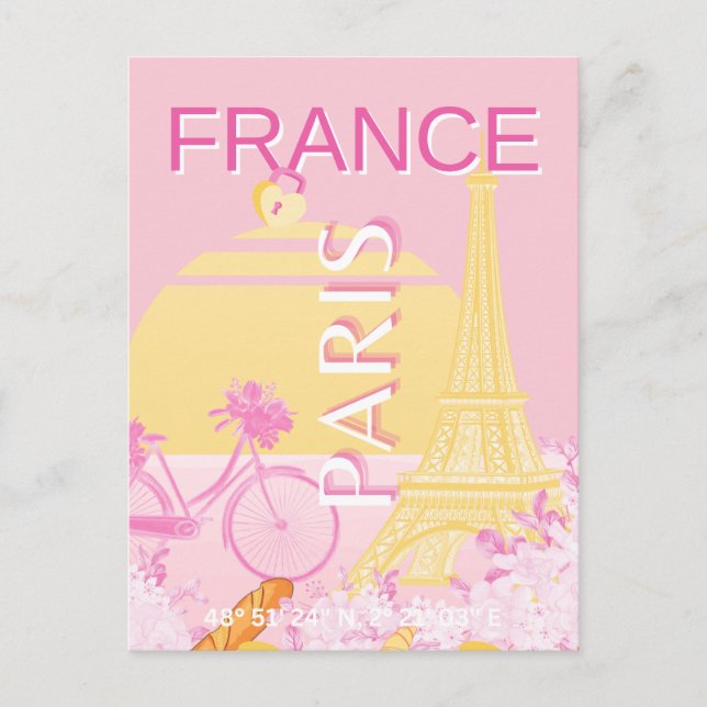 Postal Festiva París, Francia, Viajes, Preppy, Rosa (Anverso)