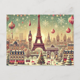 Postal Festiva París navideño nostálgico – Magia de las fiestas