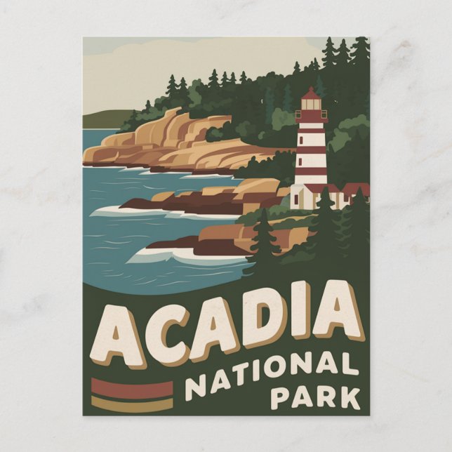 Postal Festiva Parque nacional Acadia Faro Viaje arte (Anverso)