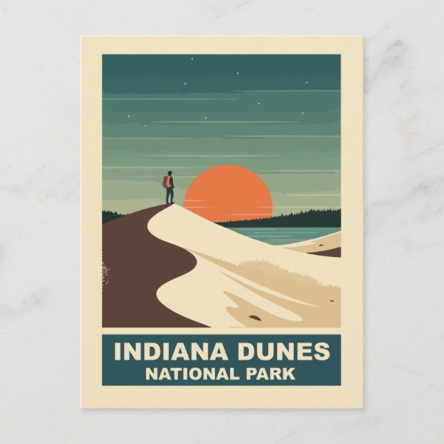 Postal Festiva Parque nacional Indiana Dunes Hiker Backpacker (Anverso)