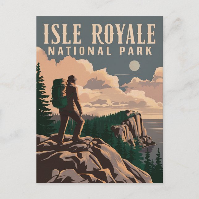 Postal Festiva Parque nacional Isle Royale Backpacking Travel Art (Anverso)