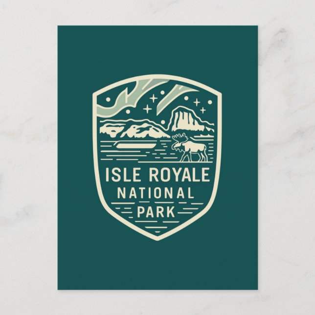 Postal Festiva Parque nacional Isle Royale Emblem nocturno mágico (Anverso)