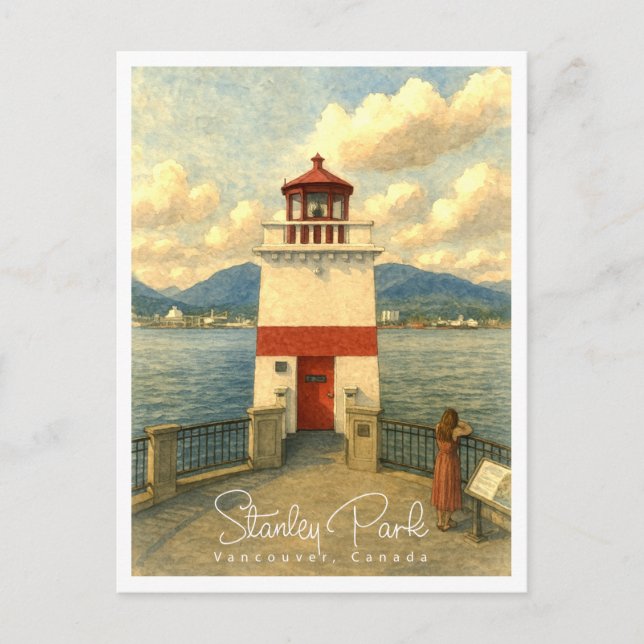 Postal Festiva Parque Stanley Vancouver Acuarela Vintage (Anverso)