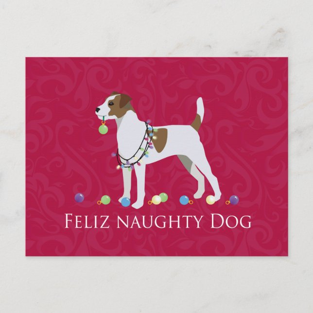 Postal Festiva Parson Russell Terrier Feliz Naughty Dog Christmas (Anverso)