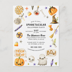 Postal Festiva Partido Halloween Spooktacular Cute Pintado A Mano