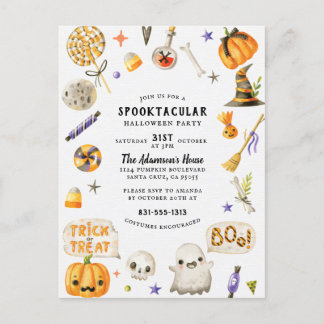 Postal Festiva Partido Halloween Spooktacular Cute Pintado A Mano