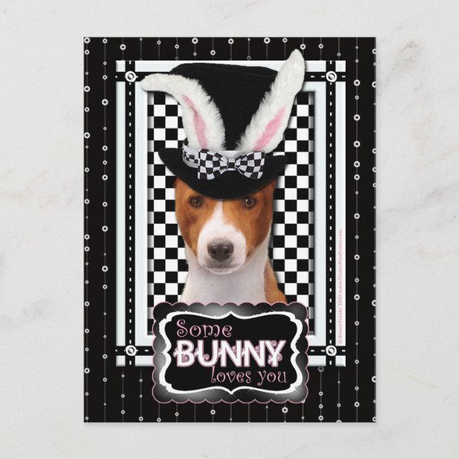 Postal Festiva Pascua - algún conejito le ama - Basenji (Anverso)