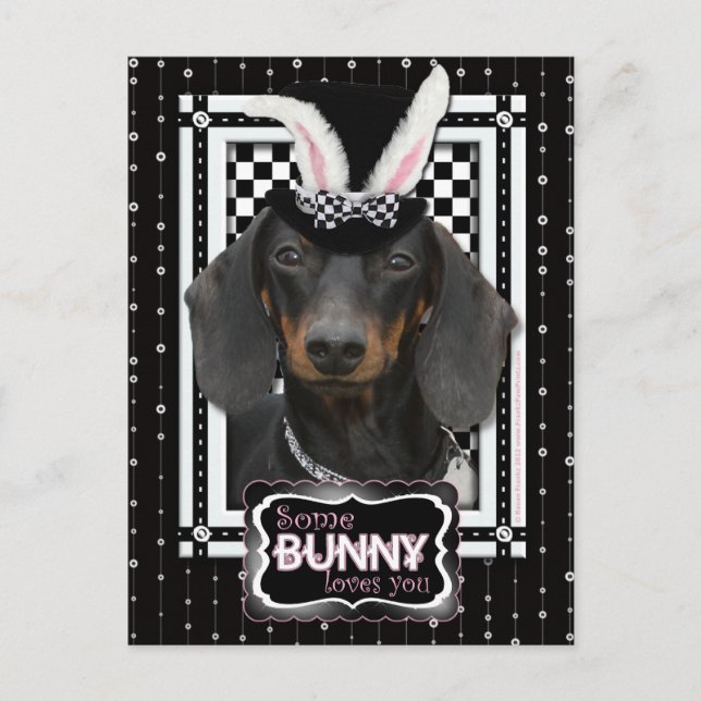 Postal Festiva Pascua - Algunos conejitos te aman - Dachshund (Anverso)
