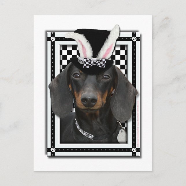 Postal Festiva Pascua - Algunos conejitos te aman - Dachshund (Anverso)