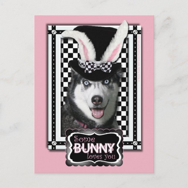 Postal Festiva Pascua - Algunos conejitos te aman - Husky (Anverso)
