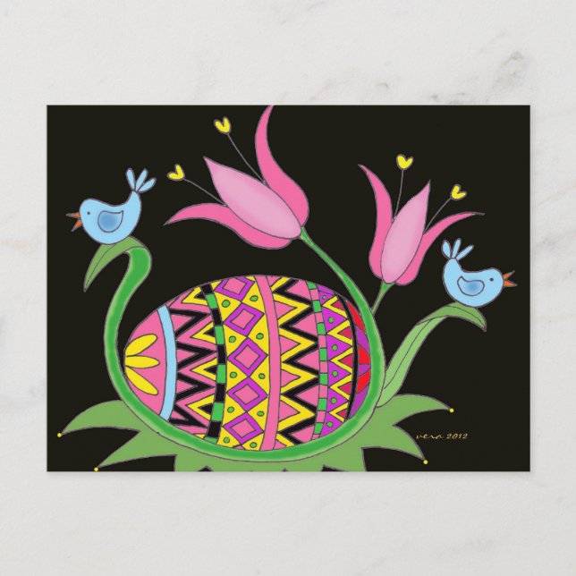 Postal Festiva Pascua bendiciendo el arte popular ucraniano (Anverso)