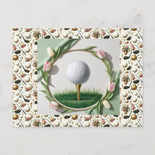 Postal Festiva Pascua con bola de golf y flores para el golfista