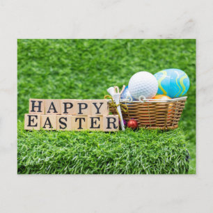 Postal Festiva Pascua con huevos de colores pelota de golf para g