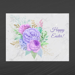 Postal Festiva Pascua de bonito con flores moradas