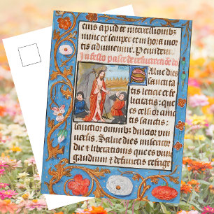Postal Festiva Pascua de la Resurrección Cristiana Medieval Flora
