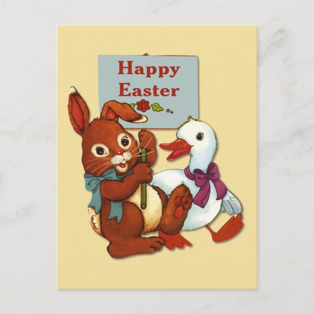 Postal Festiva Pascua de pato y conejo (Anverso)
