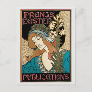 Postal Festiva Pascua de Prang del nouveau del arte del vintage