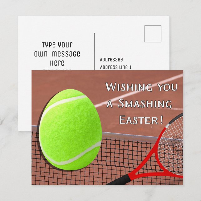 Postal Festiva Pascua de tenis con huevo de Pascua de Tenis (Anverso / Reverso)