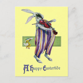 Postal Festiva Pascua de Vintage Violinista de Conejo