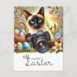 Postal Festiva Pascua feliz para los amantes del gato