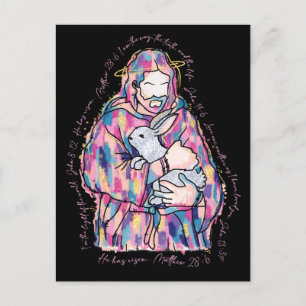 Postal Festiva Pascua Jesús ningún conejo me ama como cordero cri