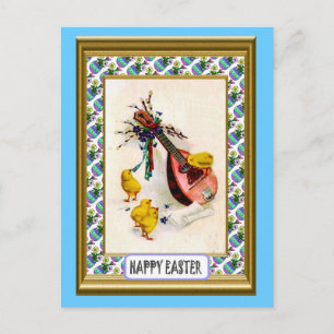 Postal Festiva Pascua - Mandolin y pollitos de éster