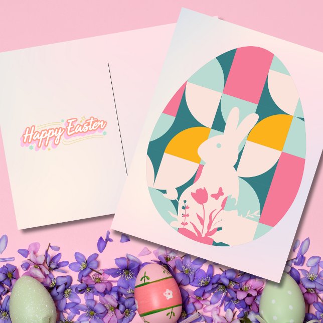 Postal Festiva Pascua moderna de conejito geométrico (Subido por el creador)