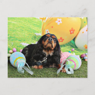 Postal Festiva Pascua - perro de aguas de rey Charles arrogante -
