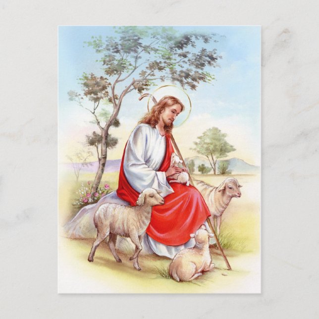 Postal Festiva Pascua religiosa, Jesús el pastor (Anverso)