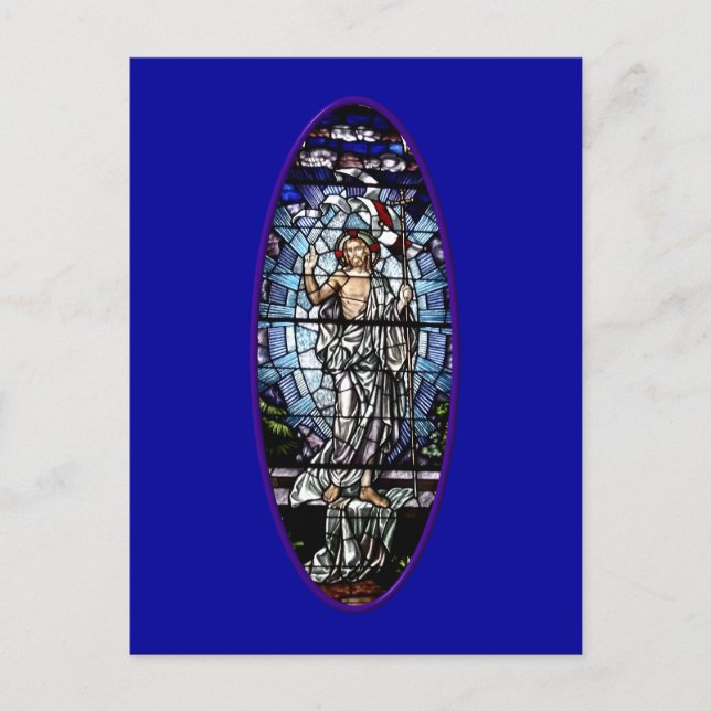 Postal Festiva Pascua: Resurrección del vidrio manchado de Cristo (Anverso)