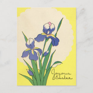 Postal Festiva Pascua Vintage, Flores Iris Purple Garden
