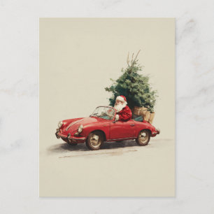 Postal Festiva Paseo alegre de Santa en convertible rojo