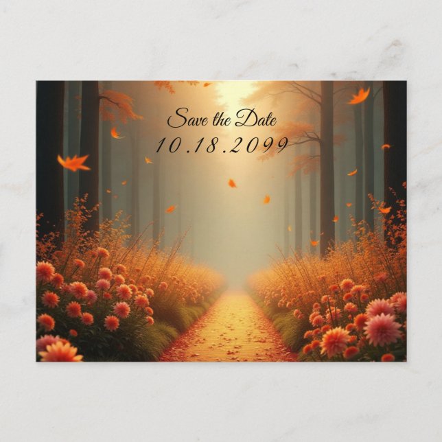 Postal Festiva Paseo por Woodland en otoño en Golden Ember (Anverso)