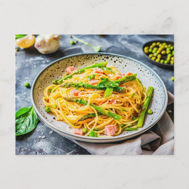 Postal Festiva Pasta de espárragos con salsa de crema (Anverso)