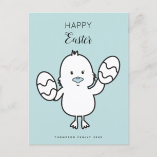 Postal Festiva Pastel Azul Cute Pascua Chick & Eggs Ilustracion