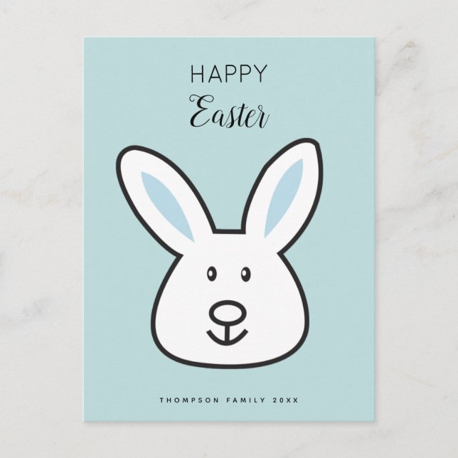 Postal Festiva Pastel Blue Cute Easter Bunny Ilustracion (Anverso)