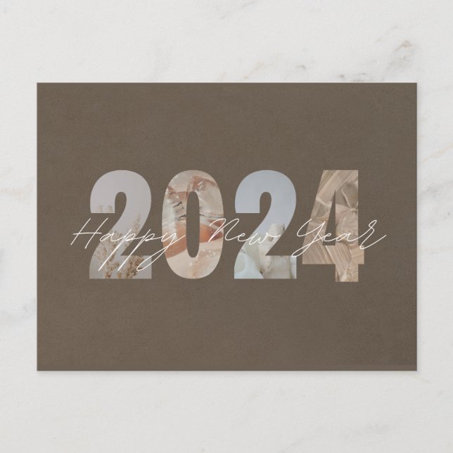 Postal Festiva Pastel Brown Feliz Año Nuevo (Anverso)