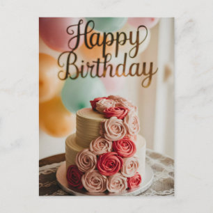 Postal Festiva Pastel de Cumpleaños de Dos Niveles con Buttercrea