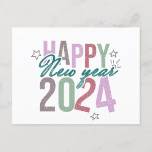 Postal Festiva Pastel Feliz Año Nuevo 2024