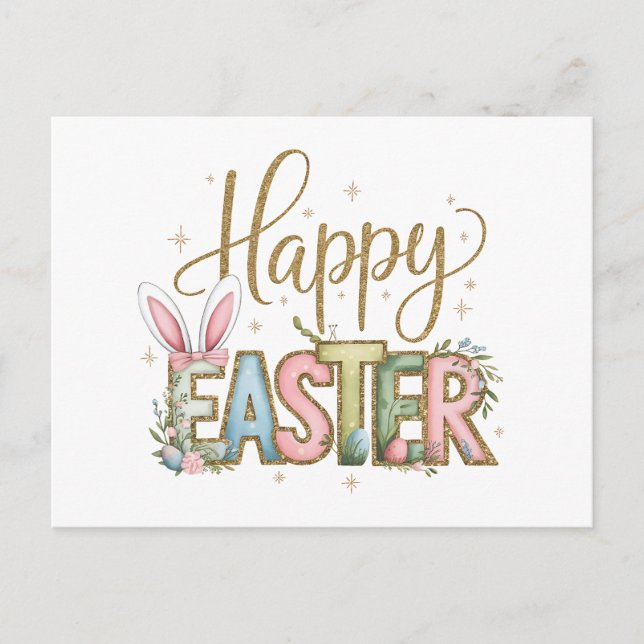 Postal Festiva Pastel Feliz Pascua (Anverso)