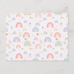 Postal Festiva Pastel Rainbows girly Flores y corazones silvestre