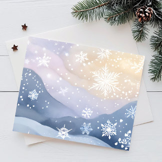 Postal Festiva Pastel Snowfall Winter Hills | Bonito de acuarela