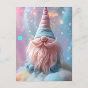 Postal Festiva Pastel Unicornio Gnome / Gonk con barba rosa fluor