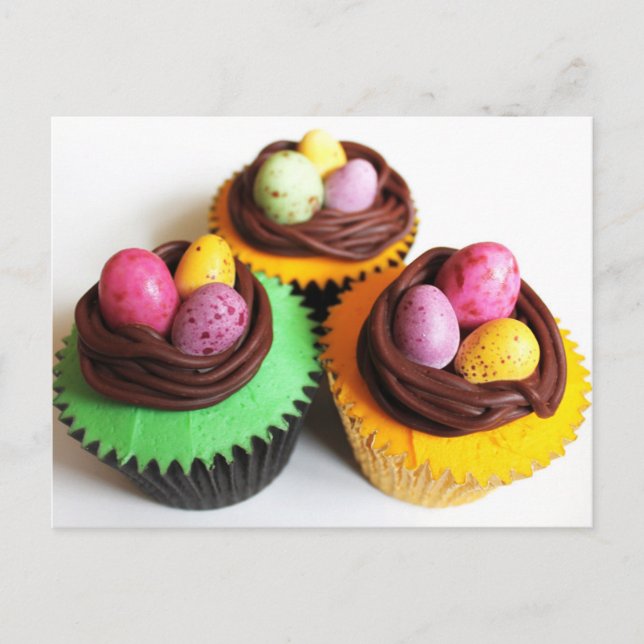 Postal Festiva Pasteles de Pascua con huevos de pájaro (Anverso)