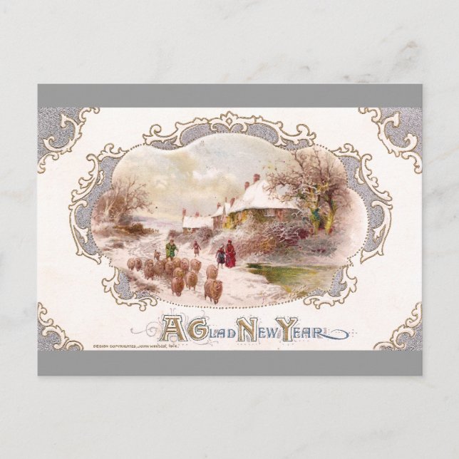 Postal Festiva Pastor y oveja en Año Nuevo (Anverso)