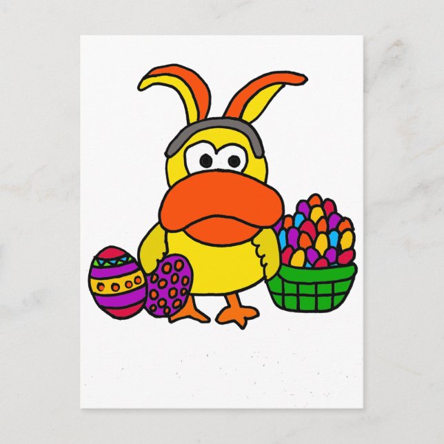 Postal Festiva Pato amarillo lindo con orejas de conejo de Pascua (Anverso)