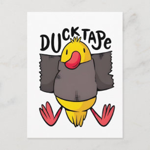 Postal Festiva Pato divertido kawaii envuelto en cinta adhesiva